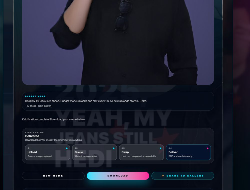 Queue and preview screen with completed render